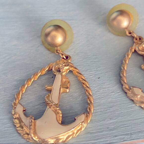 Nautical Anchor Gold Tone Earrings - Picture 5 of 7